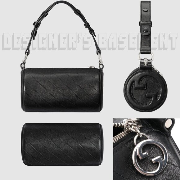 GUCCI black BLONDIE MINI Matelasse Leather Cylinder Interlocking G charm Bag +π - Picture 4 of 11